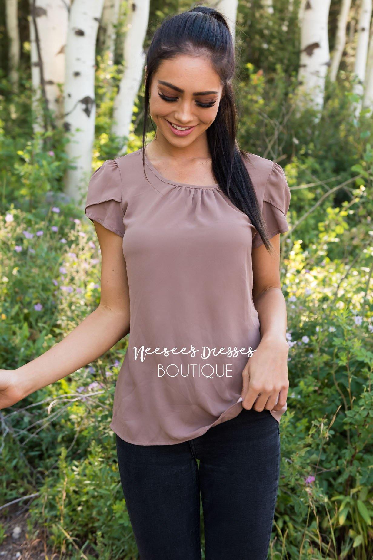 Taupe Chiffon Tulip Sleeve Top