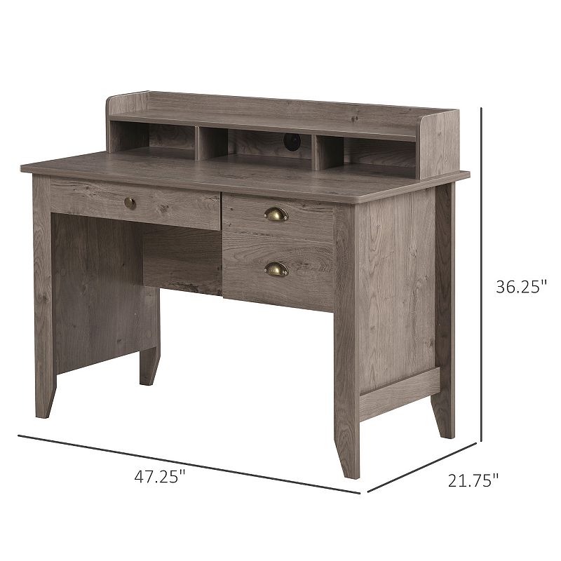 HOMCOM Computer Table Writing Desk with Hutch 3 Drawers Open Cabinets Top Shelf Wide Tabletop Cable Management Grey