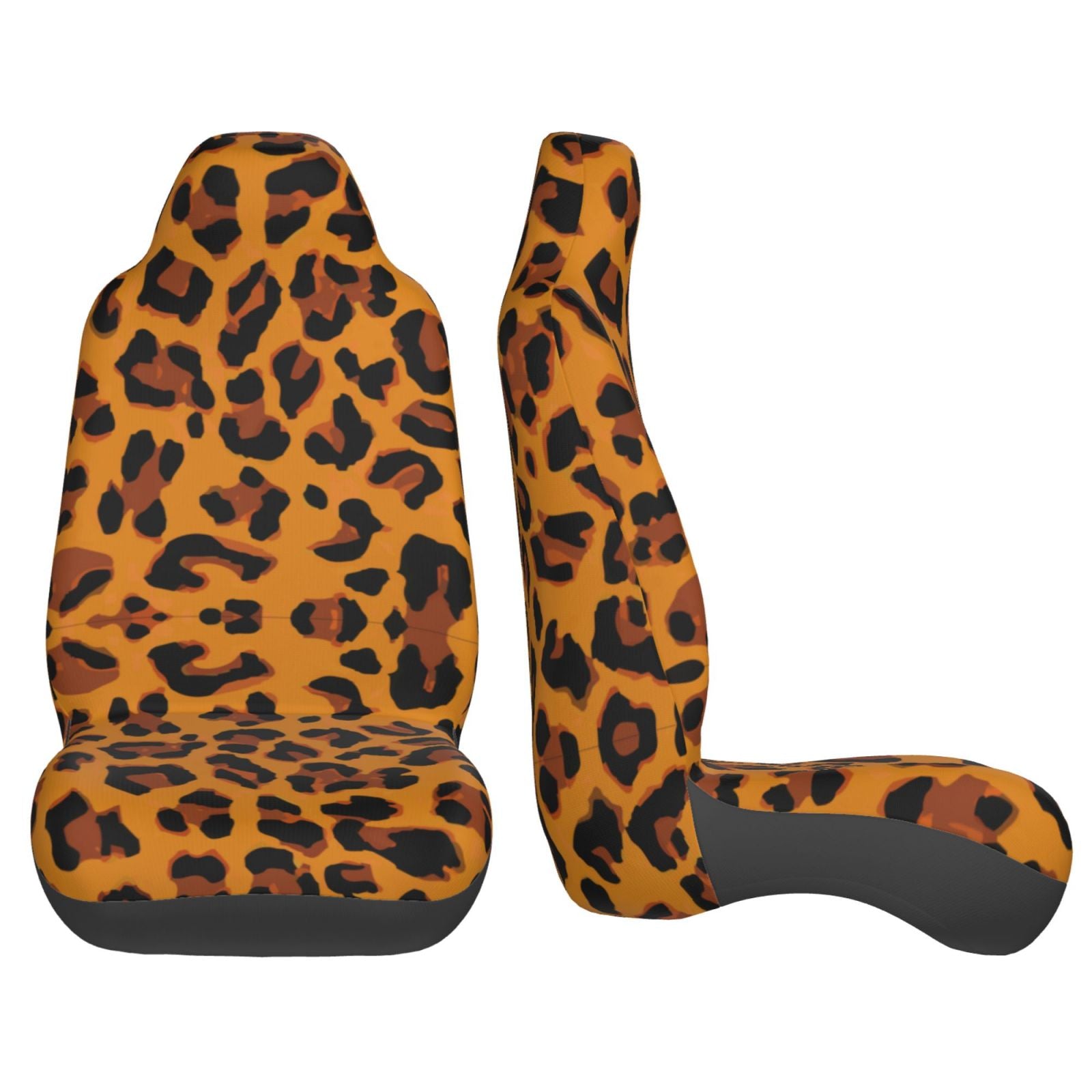 TEQUAN Front Seat Covers， Orange Leopard Skin Texture Pattern 2 Piece Car Seat Cover Fit Most Car SUV Truck Van