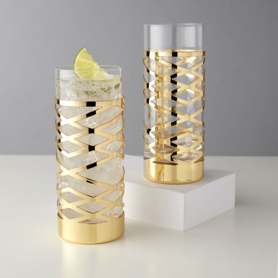 Gold & Crystal Patterned Highball Glasses