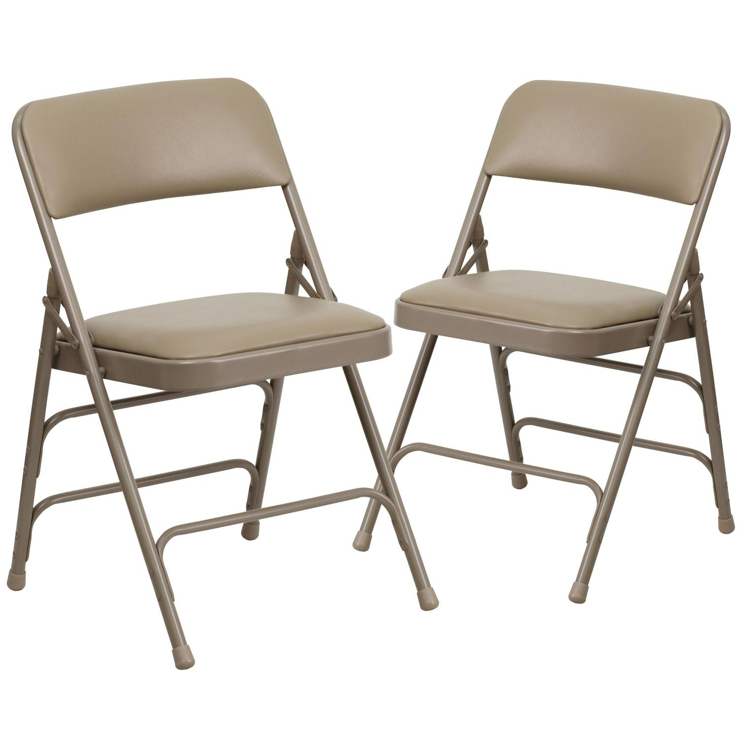 Flash Furniture 2 Pack HERCULES Series Curved Triple Braced and Double Hinged Beige Vinyl Metal Folding Chair