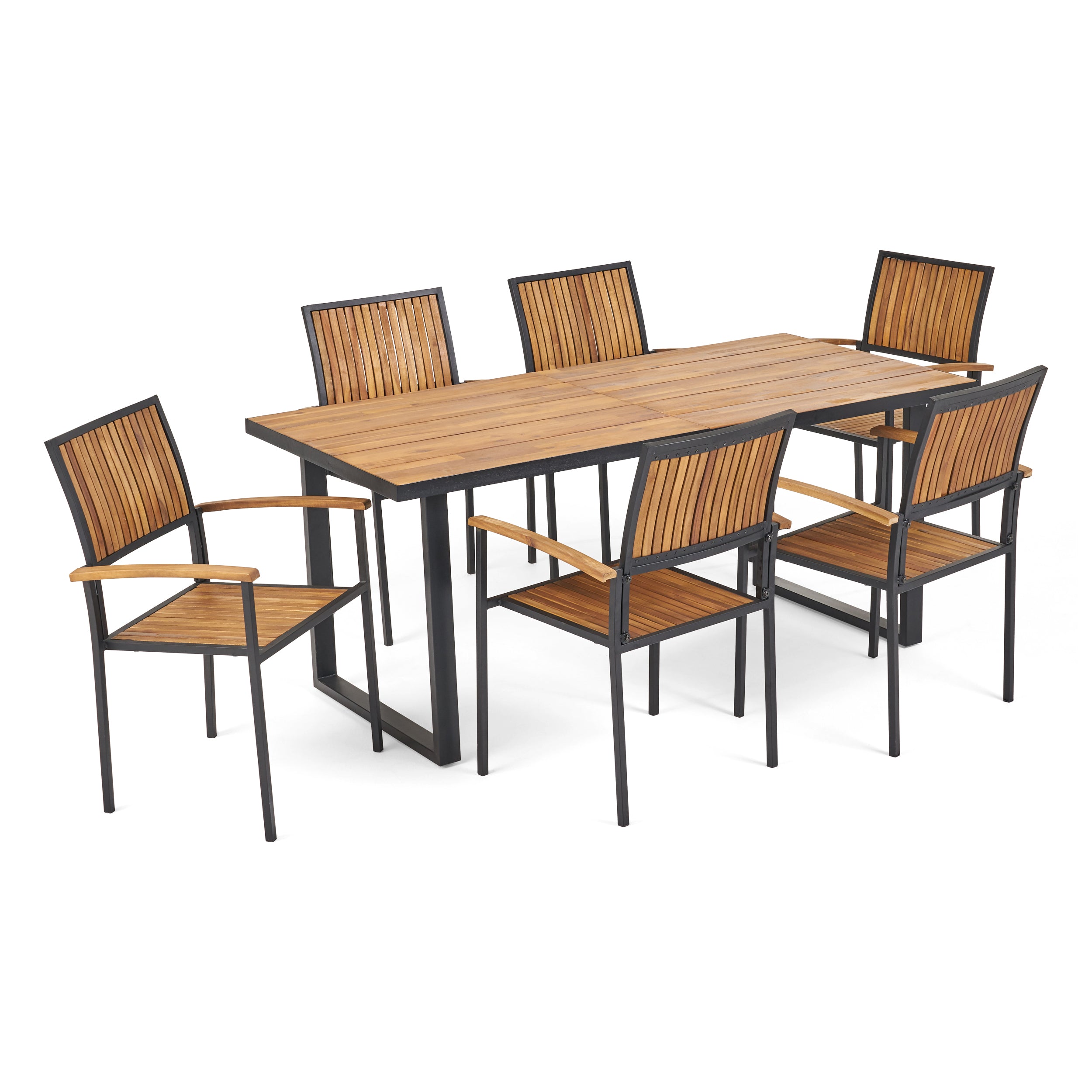 Stoic Outdoor 6 Seater Acacia Wood Dining Set with an Iron Frame