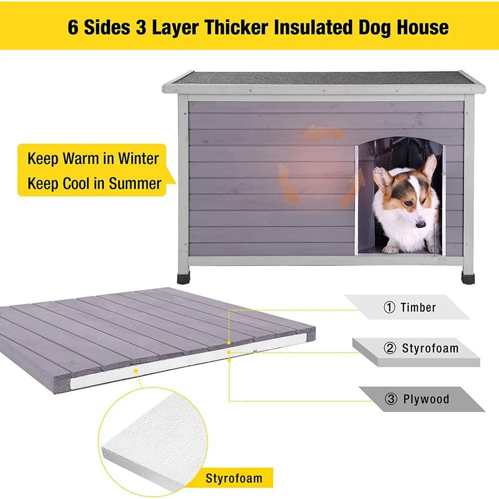 aivituvin Large Insulated Wooden Dog House Up to 55 lbs. AIR43