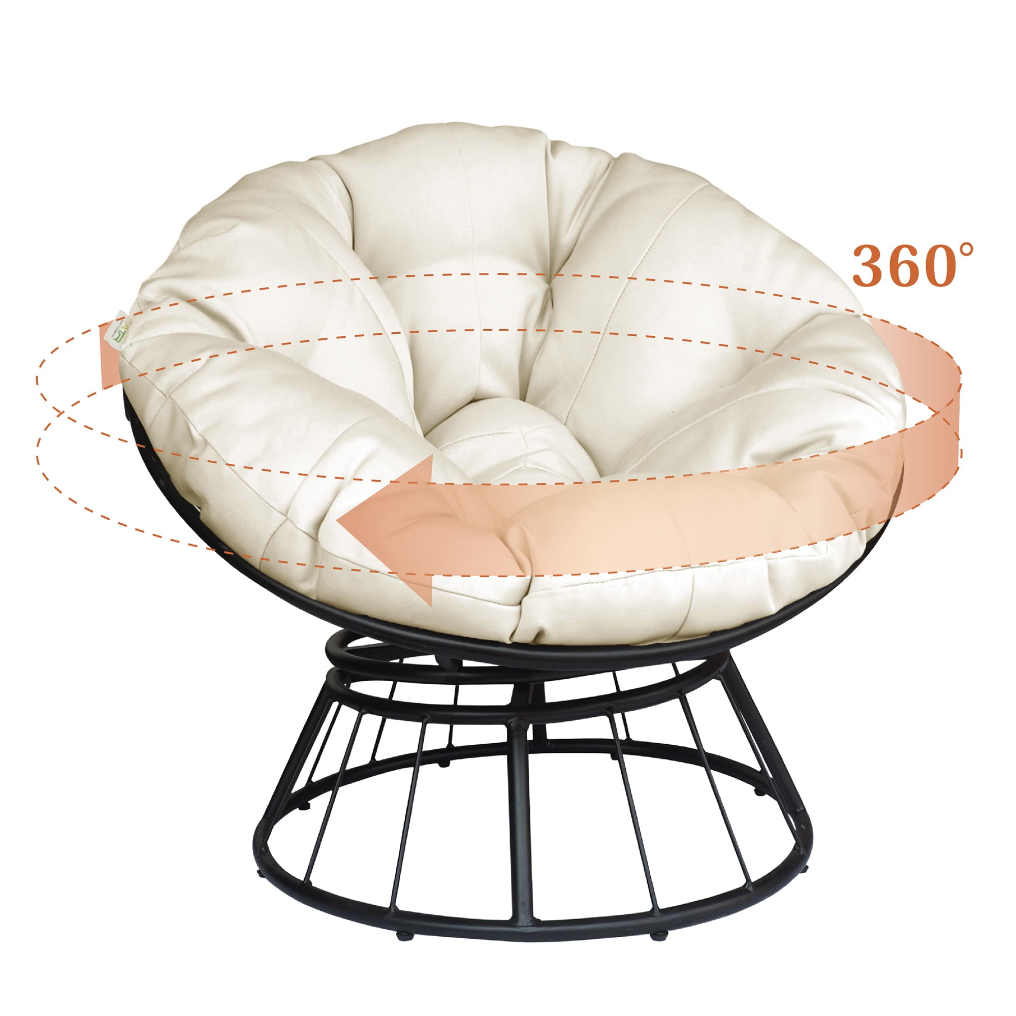 Arttoreal Outdoor 360-Degree Swivel Papasan Chair with Round Cushion and Steel Frame,for Garden and Backyard,Beige