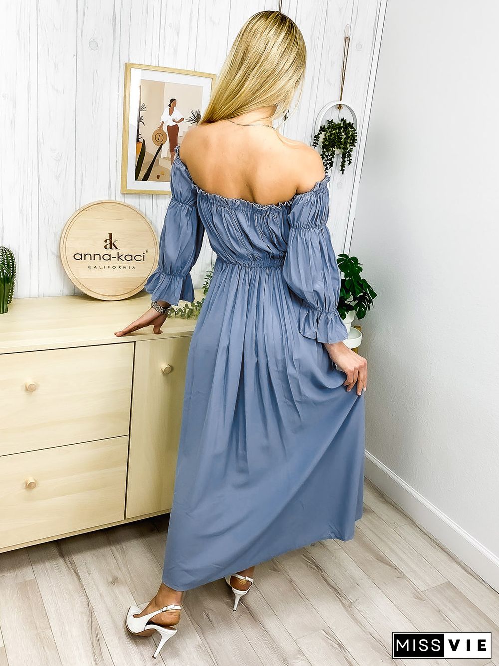 Casual Boho Long Sleeve Off Shoulder Renaissance Dress