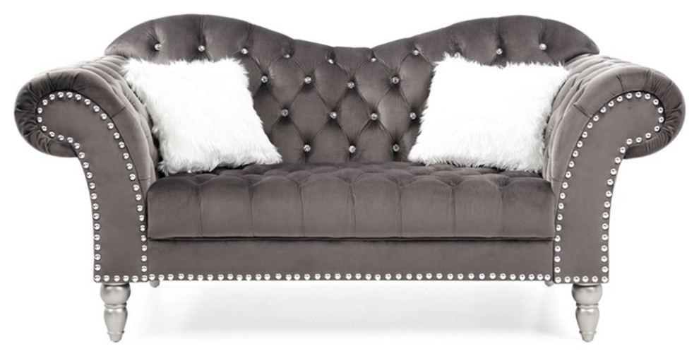 Maklaine Traditional Upholstery Velvet Loveseat in Dark Gray   Traditional   Loveseats   by Homesquare  Houzz