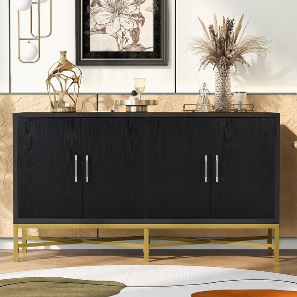 Distinctive Features of FourDoor Sideboard with Metal and CrossLeg Design，Suitable