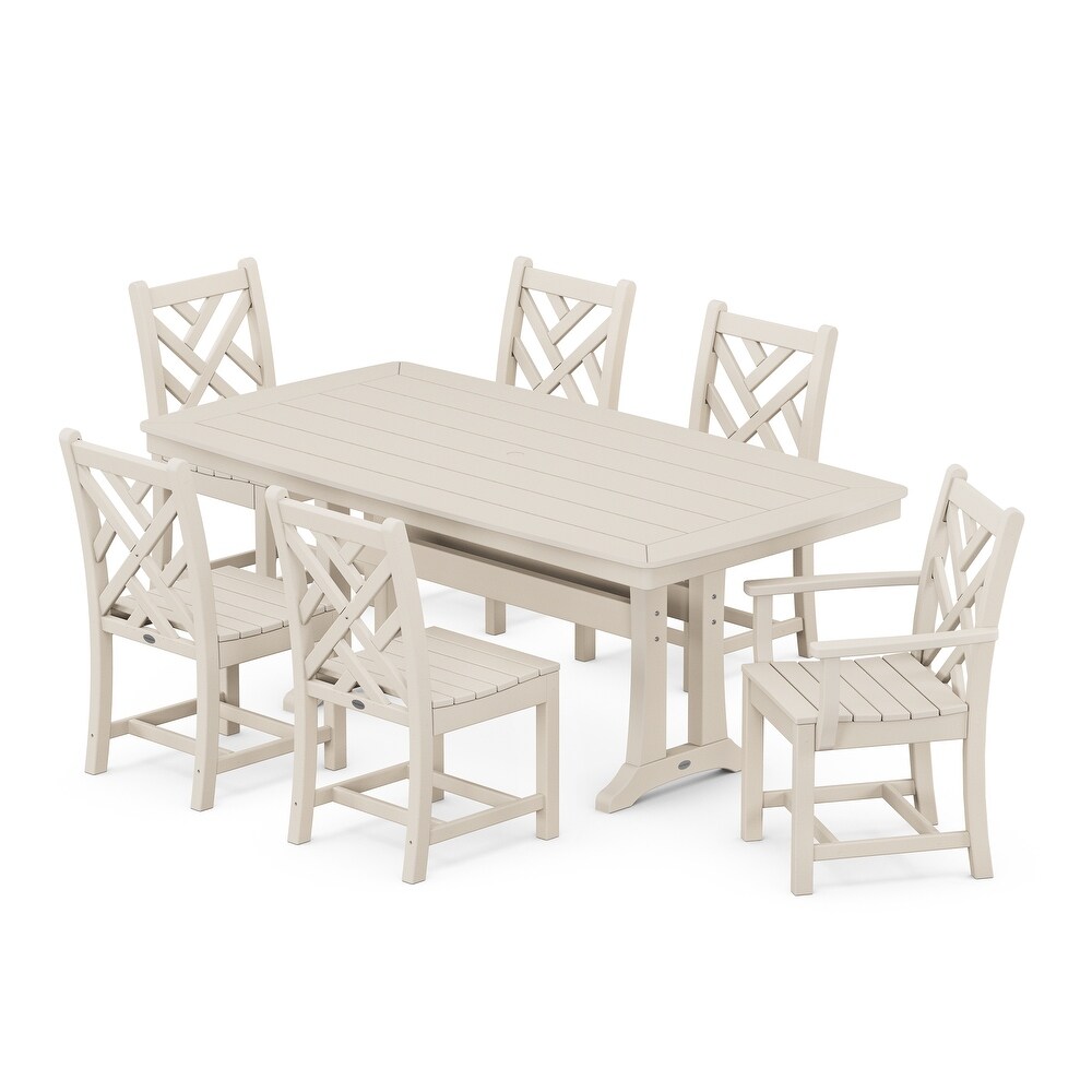 POLYWOOD Chippendale 7 Piece Nautical Trestle Dining Set