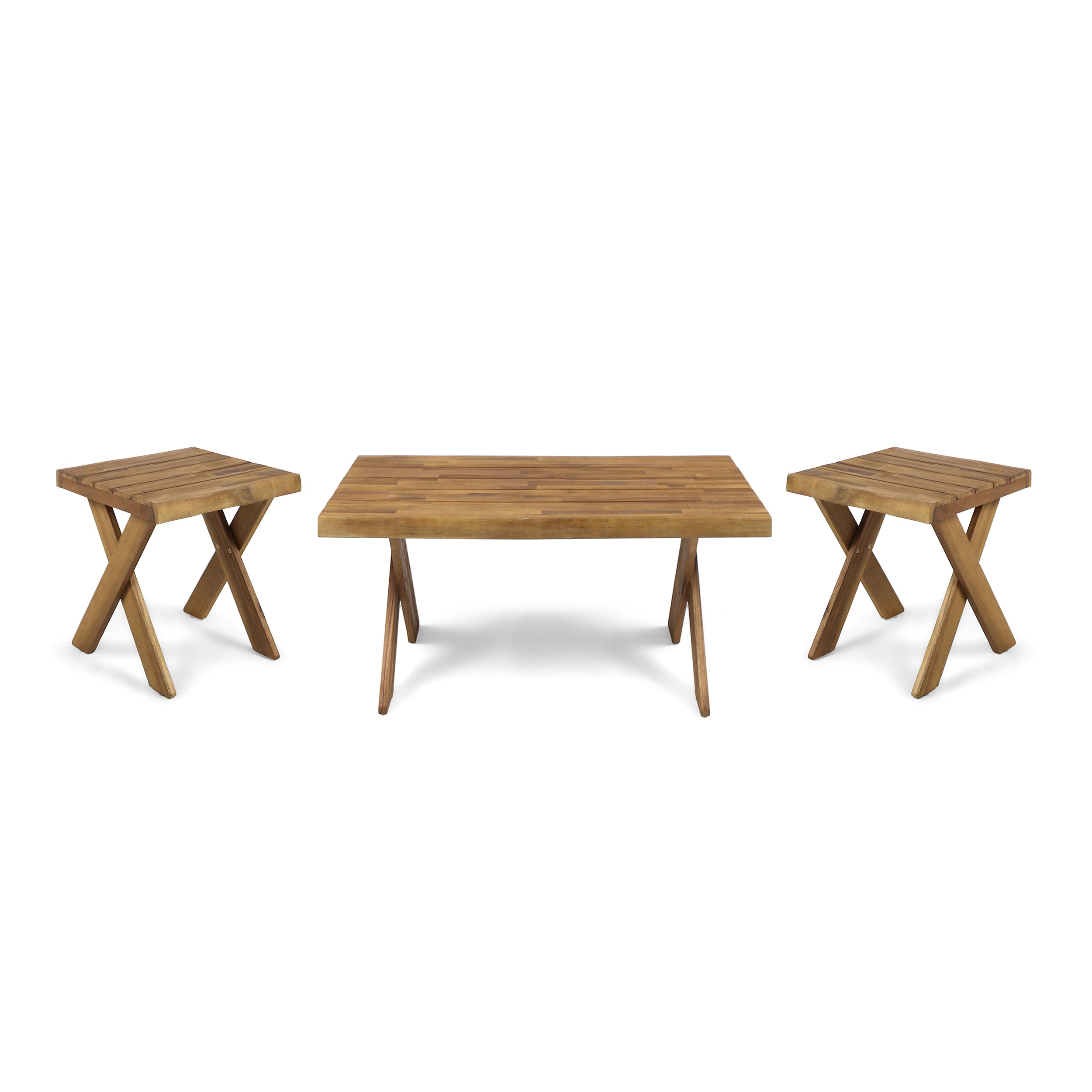 Irene Indoor Farmhouse 3 Piece Acacia Wood Table Set