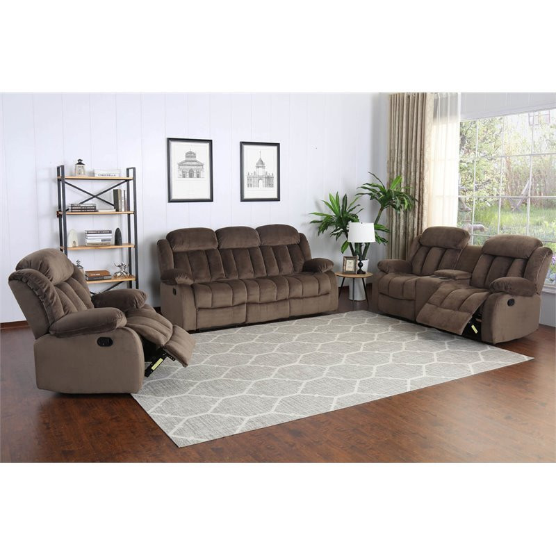 Sunset Trading Teddy Bear 3 Piece Fabric Reclining Living Room Set in Cocoa   Contemporary   Living Room Furniture Sets   by Homesquare  Houzz