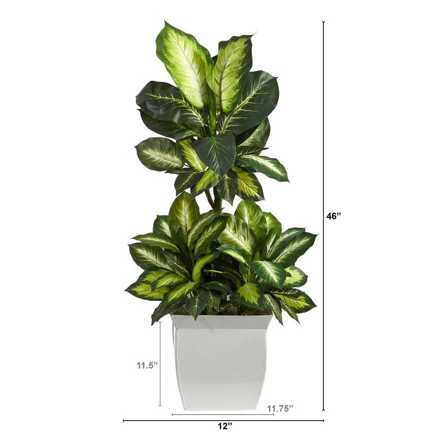 Nearly Natural 46-in Golden Dieffenbachia Artificial Plant In White Metal Planter