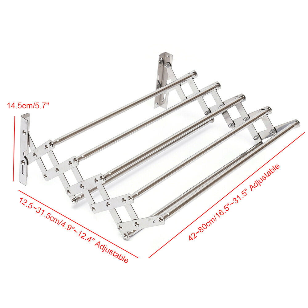 Wall Mounted Clothes Drying Rack Folding Laundry Holder Shelf Dryer Hanger Wall-Mounted Drying Rack Folding Clothes Towel laundry Room Storage Shelf Silver  Wall Mounted Clothes Drying Rack