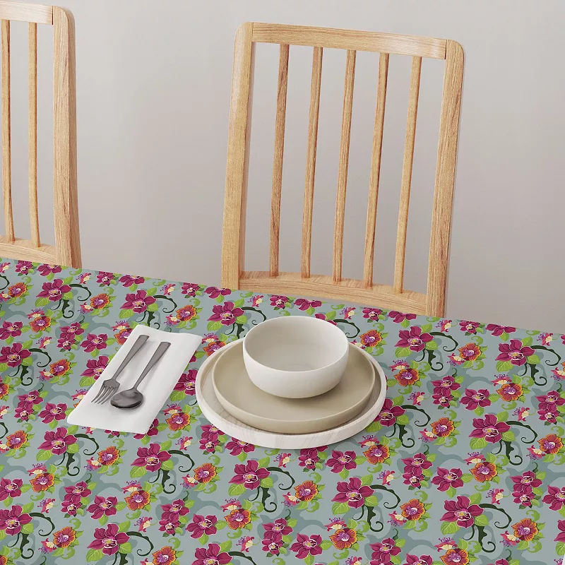 Rectangular Tablecloth， 100% Cotton， 60x104， Tropical Flower Pattern