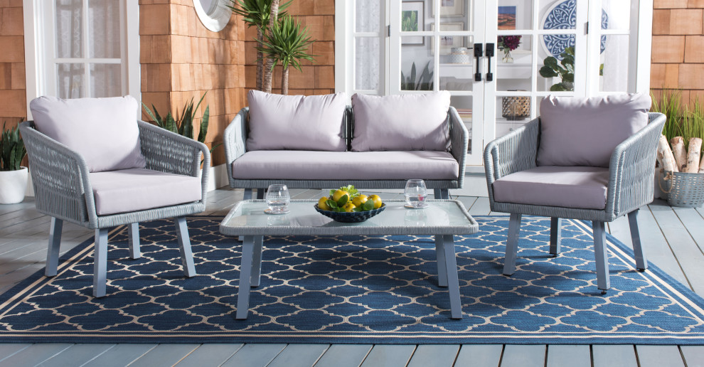 Kerson 4 Piece Rope Outdoor Living Set   Beach Style   Outdoor Lounge Sets   by Safavieh  Houzz