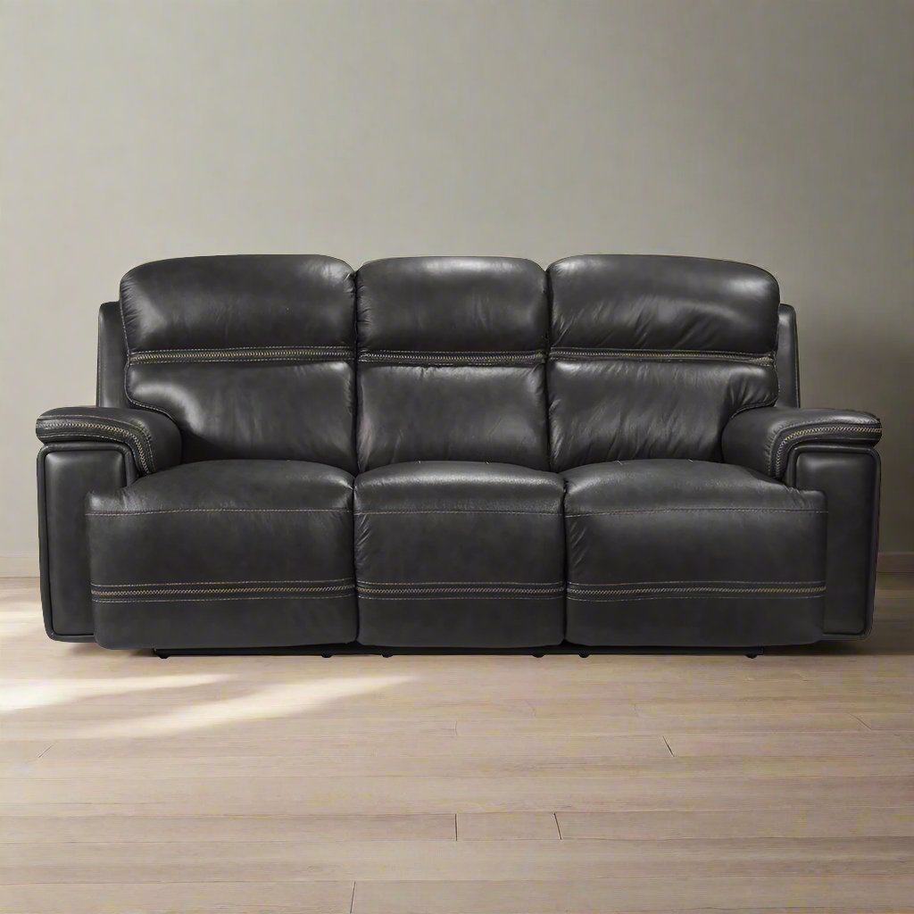 Fresno Power Reclining Leather Sofa with Contrast Stitching