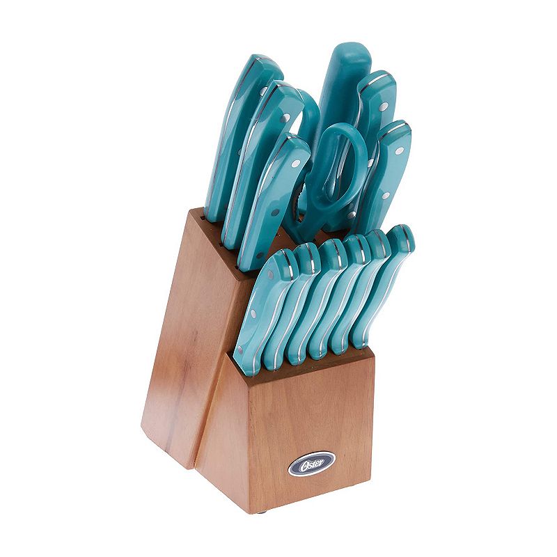 Oster Evansville 14 Piece Stainless Steel Kitchen Knife Cutlery Set， Turquoise