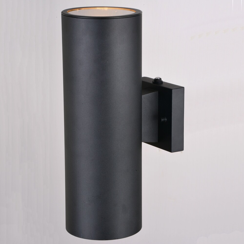 Chiasso Aluminum 2 Light Dusk to Dawn Black Contemporary Outdoor Tube Wall Light   5 in. W x 14.25 in. H x 7.5 in. D