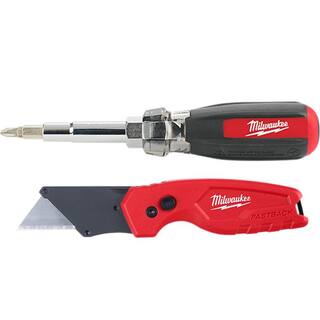 MW 13-in-1 Multi-Tip Cushion Grip Screwdriver with FASTBACK Compact Folding Utility Knife 48-22-2880-48-22-1500