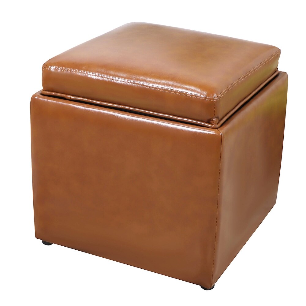 Elegant Faux Leather Upholstered Foot Stool Folding Storage Ottoman Bench with Wood Frame Coffee Table for Lounge Living Room