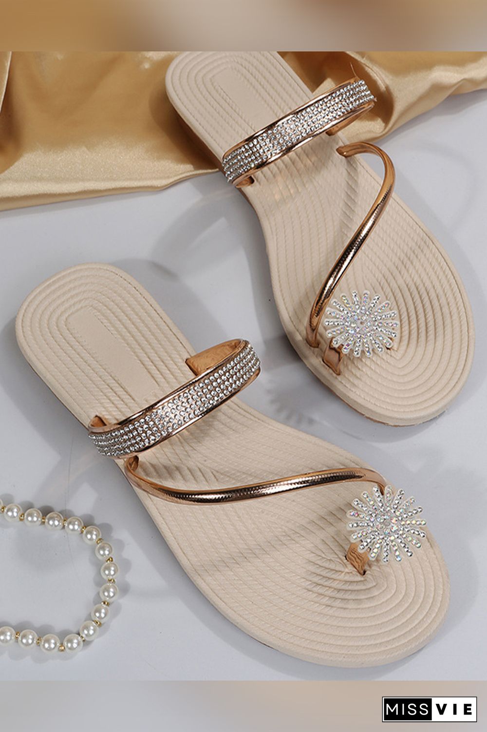 Rhinestone Toe Ring Flat Sandals