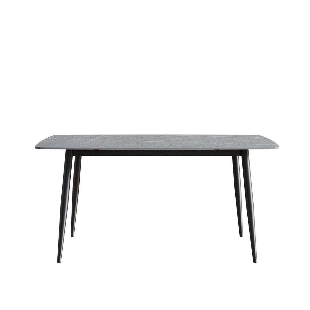 71'' Modern and Minimalist Rectangular Stone Dining Table  Black Metal Frame with 4 carbon legs