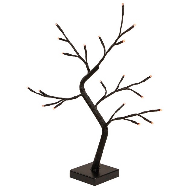 Led Lighted Black Halloween Twig Tree Orange Lights