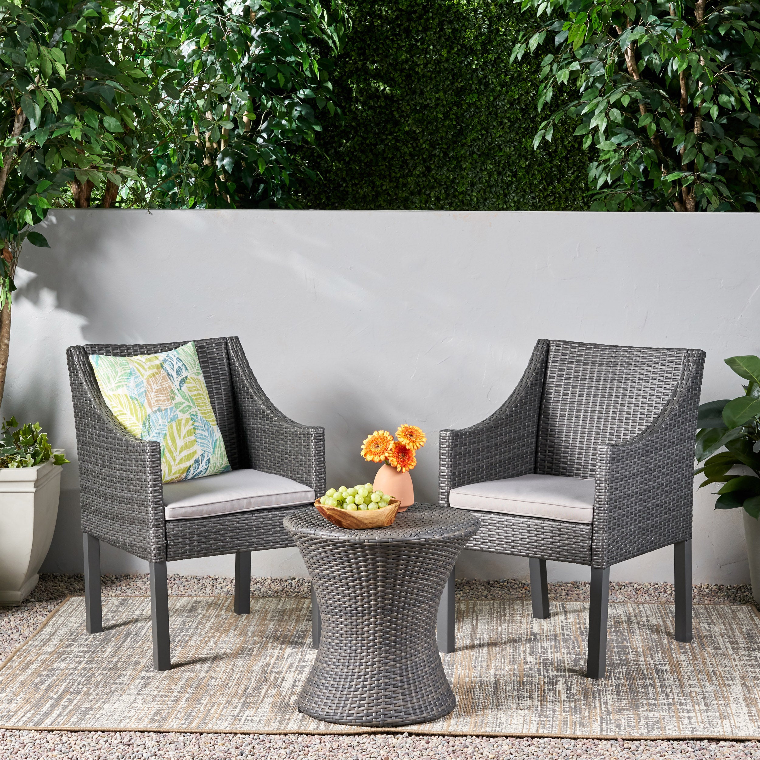 Janet Outdoor 3 Piece Wicker Chat Set