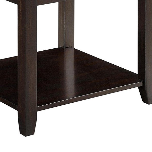 Wooden End Table With Drawer and Bottom Shelf， Walnut Brown