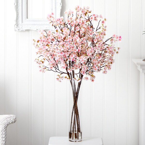 32 Artificial Cherry Blossom Arrangement with Glass Cylinder Vase