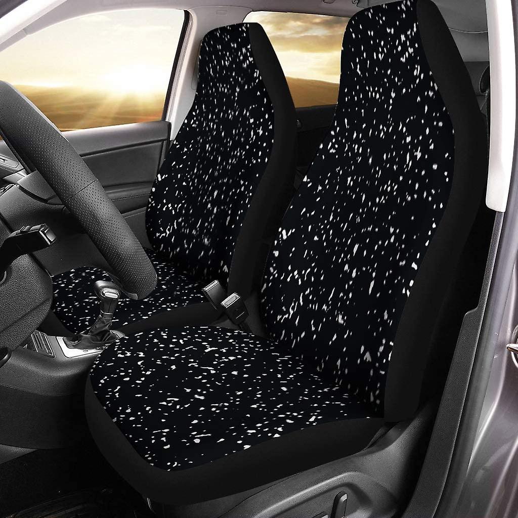 Set Of 2 Car Seat Covers Speckle Speckled Pattern Black Splatter Stone Paint White Irregular Universal Auto Front Seats Protector Fits