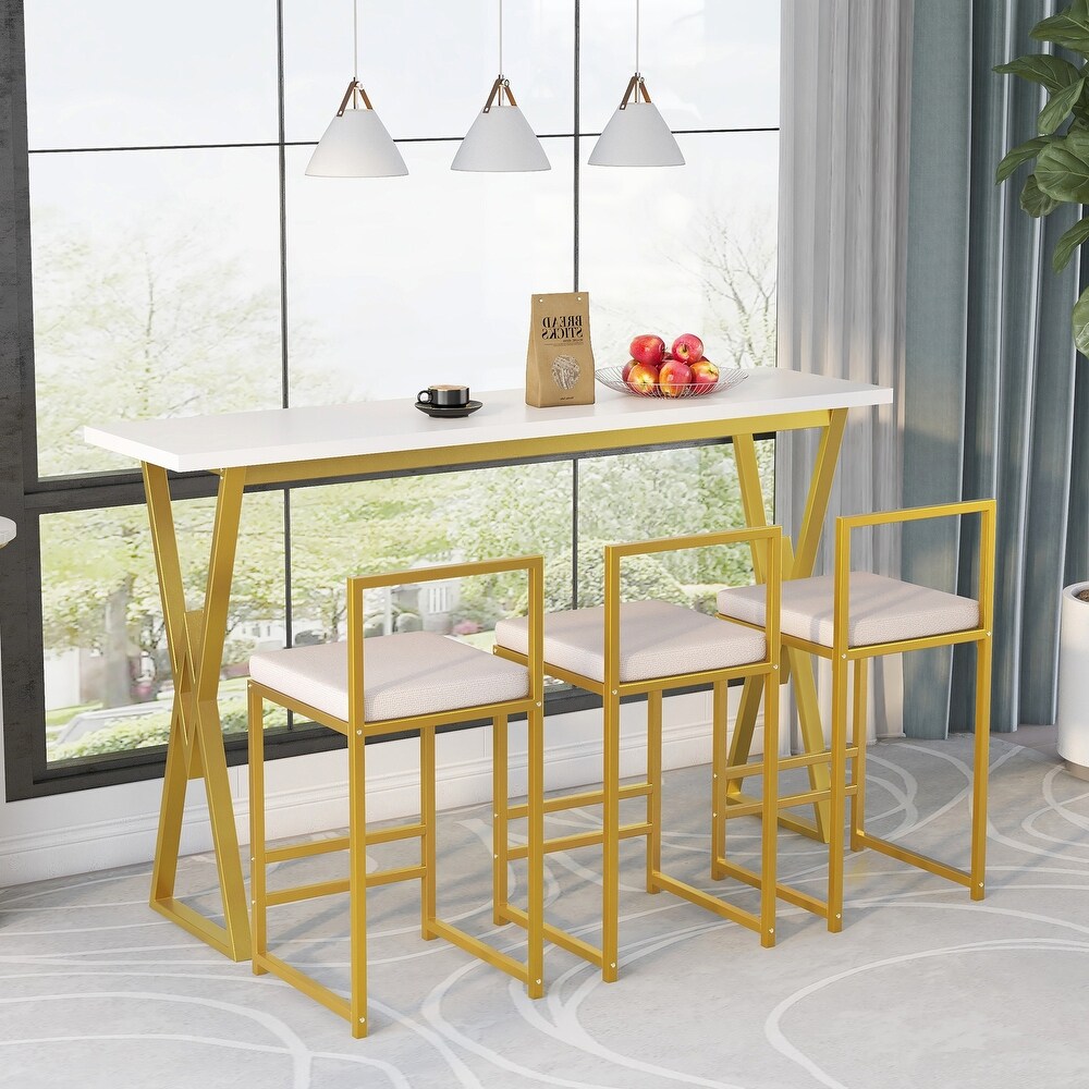 Console Bar Dining Table Set with 3 Padded Stools