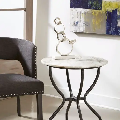 Olsen White and Grey Marble Round Accent Table