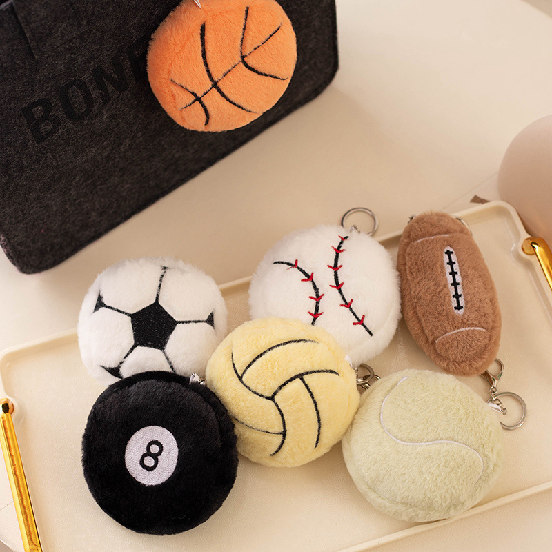 Simulation Ball Pendant Black Eight Football Basketball Rugby Plush Toy Doll Backpack Pendant