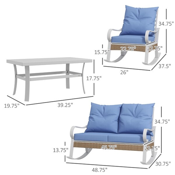 Outsunny 4 Piece Patio Furniture Set with Loveseat Sofa，Rocking Chairs，Coffee Table