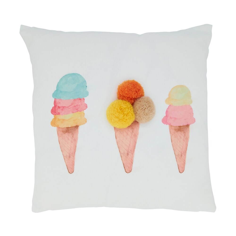 Ice Cream Cone Pom Pom Throw Pillow