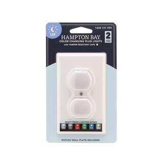 Hampton Bay 1-Gang Duplex Wall Plate with 2 Color Changing Plug Lights and 2 Tamper Resistant Caps BPPSW-MD-2