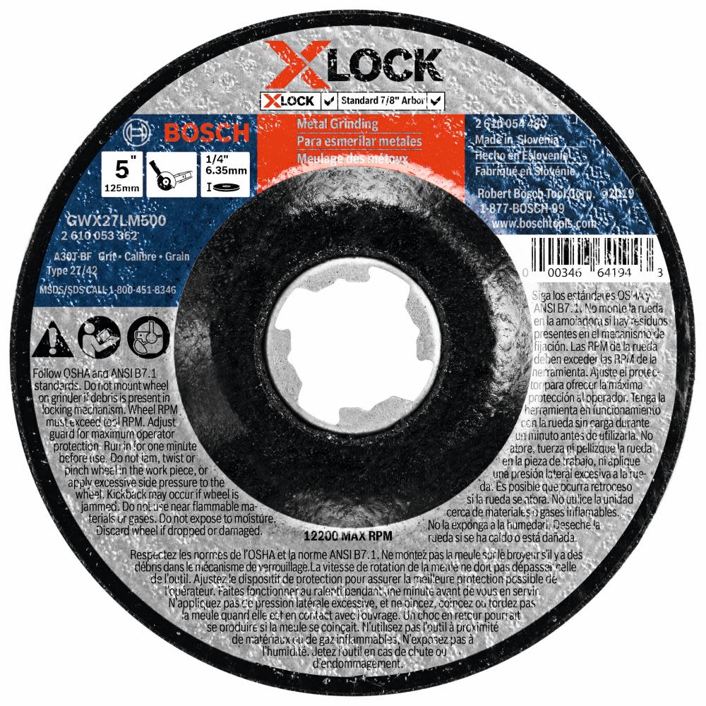 5 In. x 1/4 In. X-LOCK Arbor Type 27 30 Grit Metal Grinding Abrasive Wheel ;