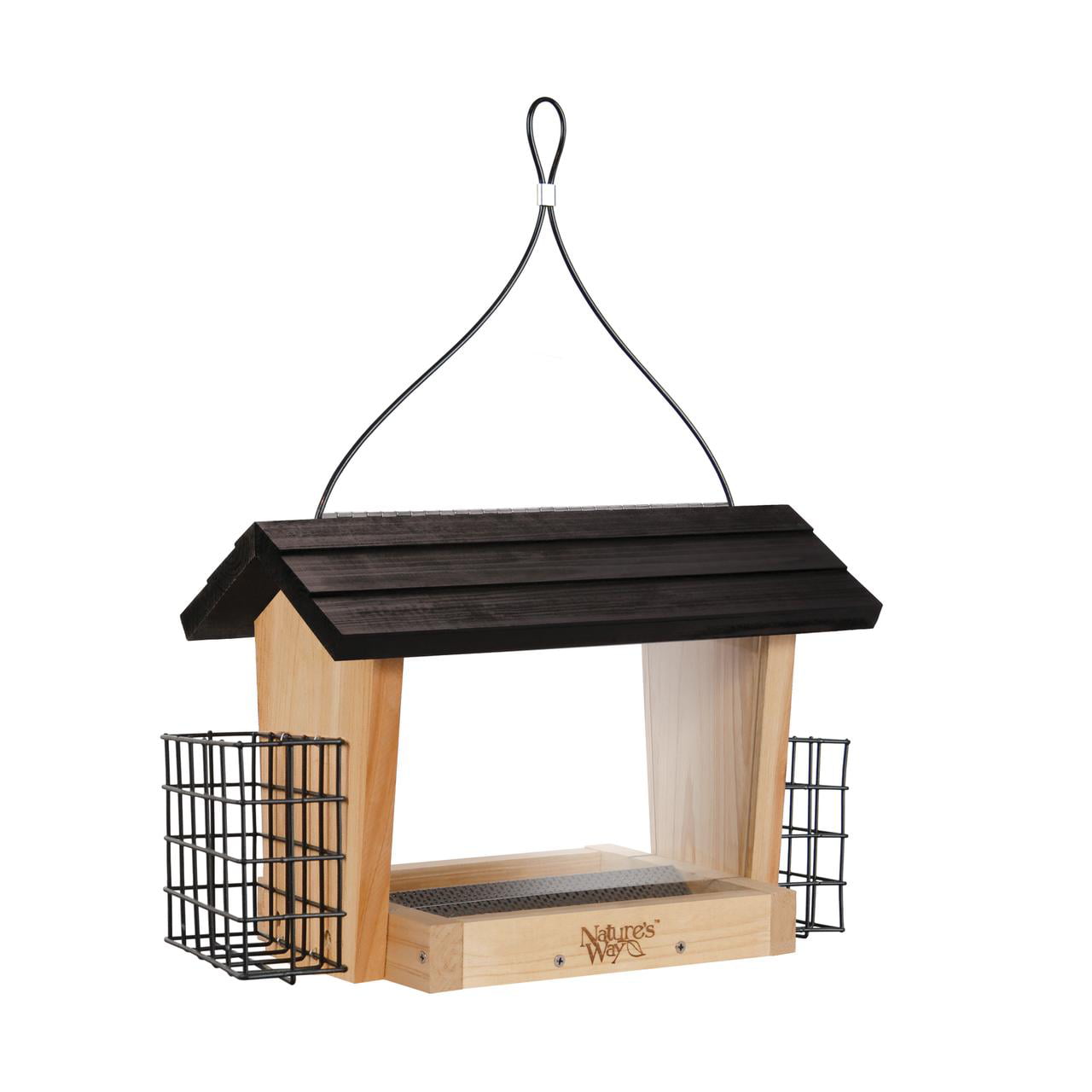 Natures Way Bird Products 66176 6 qt Hopper Feeder with Suet Cagesand#44; Cedar