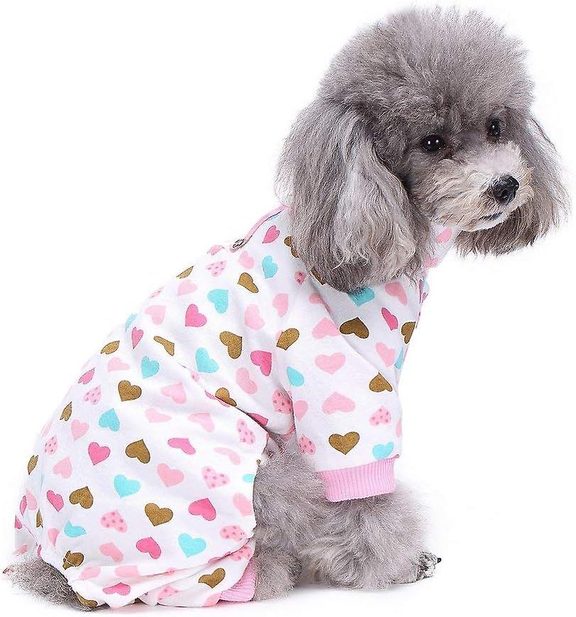 Dog Pajamas Costumes For Indoor Outdoor Turtleneck Love Pattern Comfortable Puppy Pajamas Soft Dog Jumpsuit Shirt Best Gift 100% Cotton Coat-xl