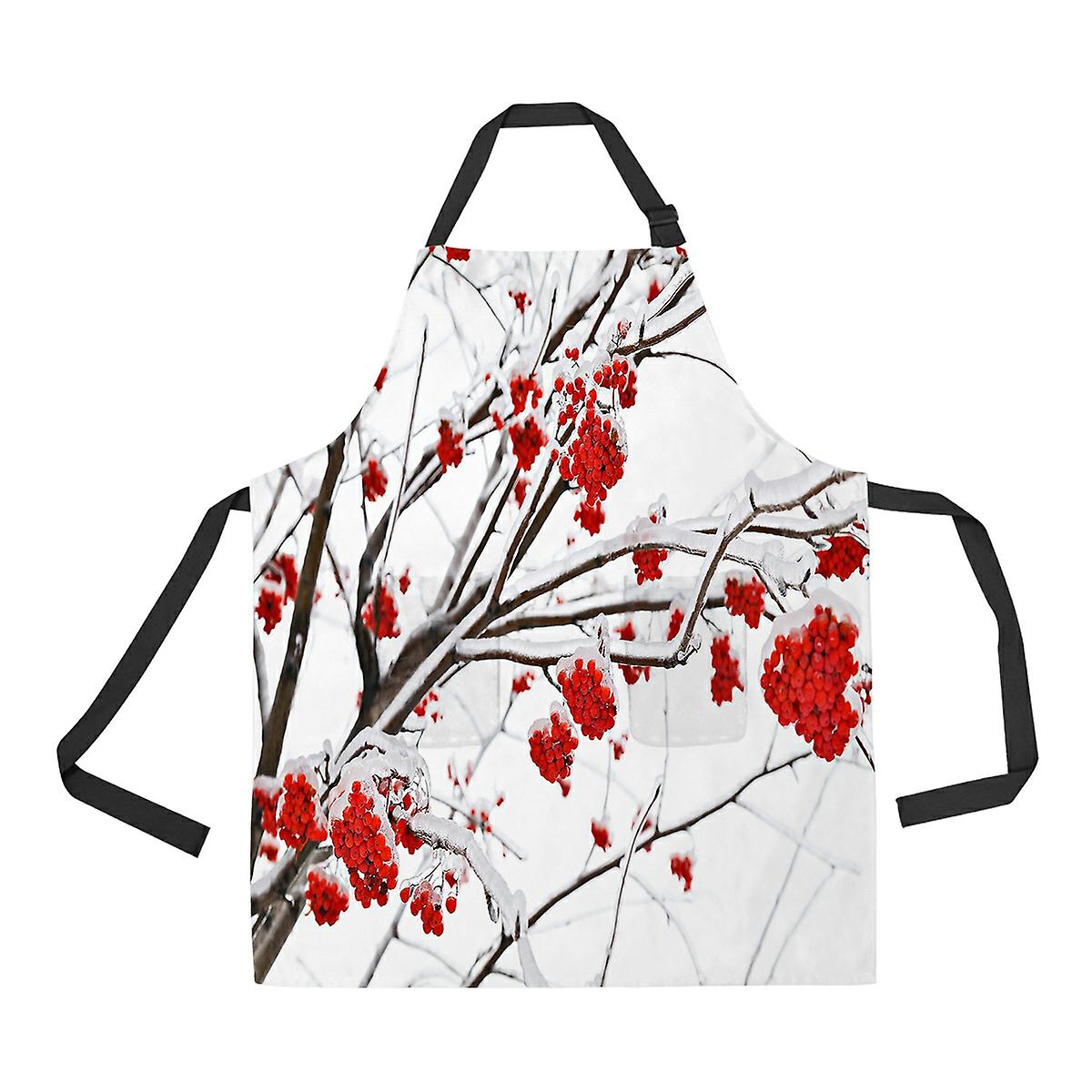 Branches Of Mountain Ash In Ice Apron Home Kitchen Apron With Pockets