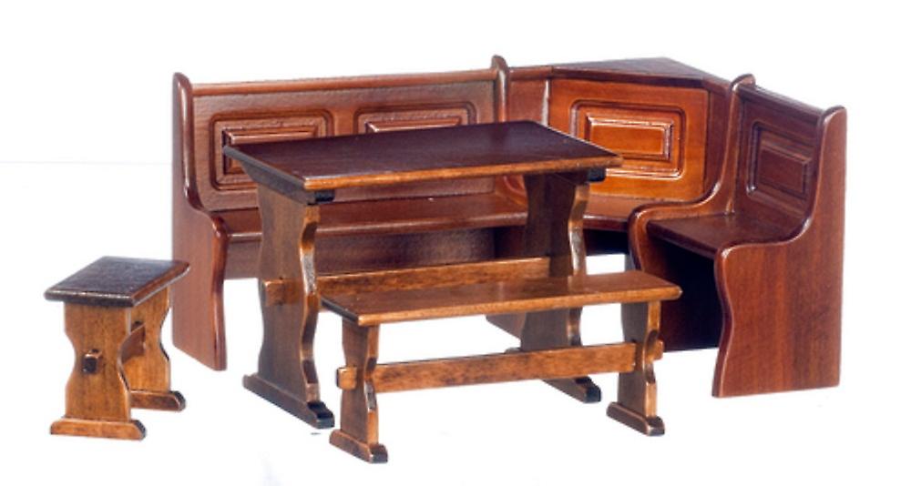 Dolls House Walnut Wood Nook Dining Set Kitchen Pub Bar Complete Furniture Set