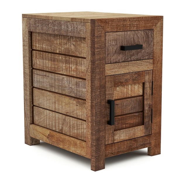 Hoverton Mango Wood Storage Side Table Warm Natural Tone Furniture Of America