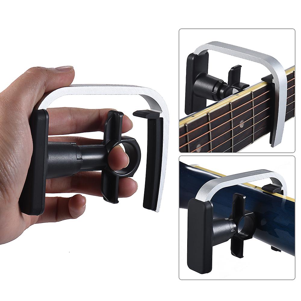 3-finger Version Creative Straight-press Folk Guitar Capo Clamp With 1pc Multi-thickness Guitar Pick Grey