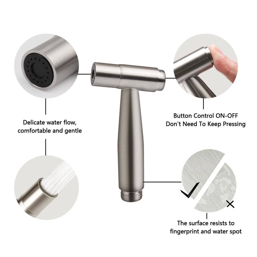 Tileon Non- Electric Handheld Bidet Sprayer for Toilet Single Handle Bidet Attachment in. Brushed Nickel AYBSZHD1359