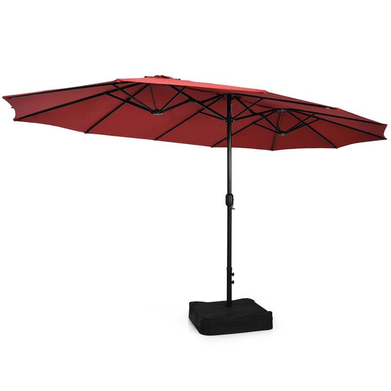 15FT Double-Sided Twin Patio Umbrella with Base & Crank System, Extra-Large Cantilever Market Umbrella