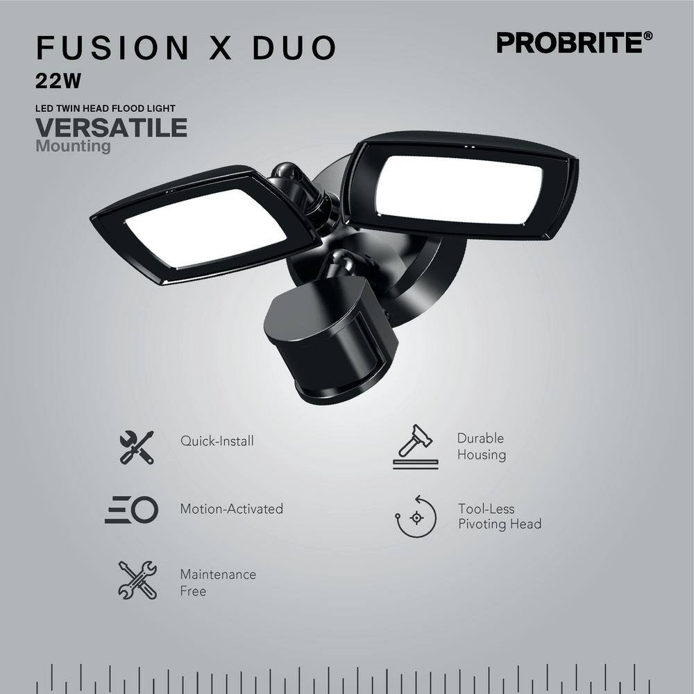 PROBRITE 30-Watt Bronze Outdoor Integrated LED Twin Head Motion-Activated Flood Light 3000 Lumens FSXD30-MS-4K-BZ