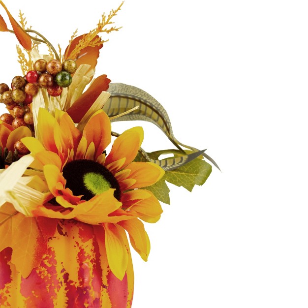 Autumn Harvest Orange And Yellow Floral Pumpkin Decoration