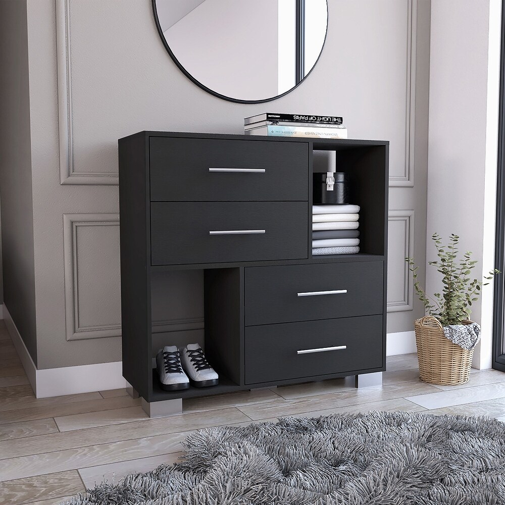 Dresser  Two Open Shelves  Four Drawers  Black