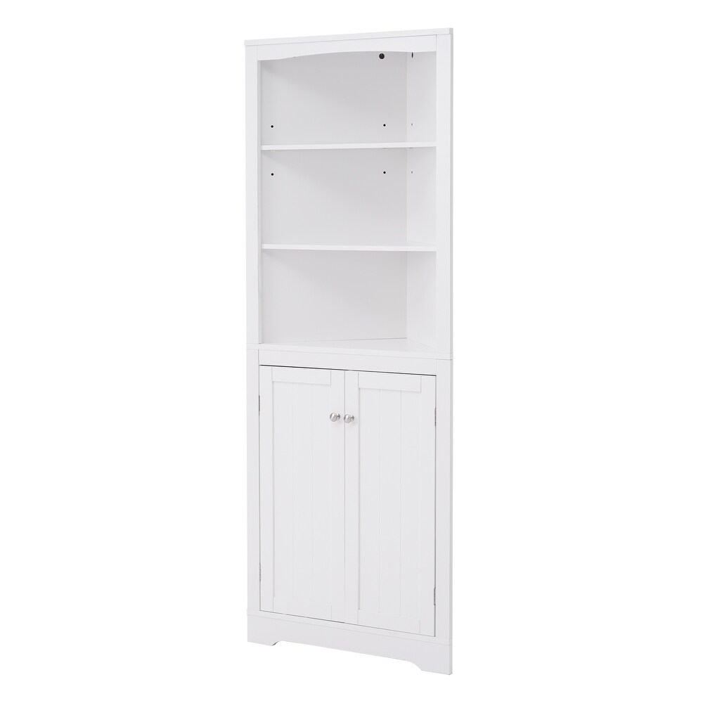 Bathroom Storage Corner Cabinet with Adjustable Shelves and Doors  Multi Functional Tall Storage Cabinet