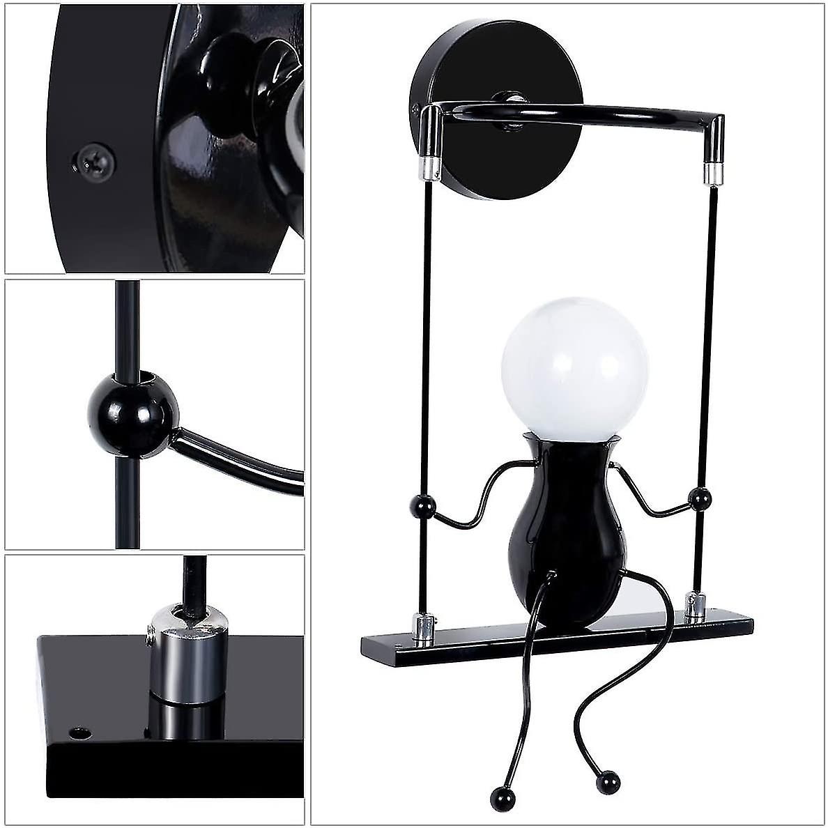 Simple Fashion Doll Swing Children Modern Wall Sconce Living Room Bedroom Creative Bedside Wall Light Holiday/wedding Gift (black)